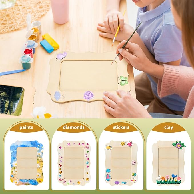 VOKOY 4 Pack Wooden Picture Frames for Crafts, DIY Wood Craft Picture Frames for 4" x 6" Photos,Unfinished Standing Photo Frames Wood Decorate for Birthday Party Gifts, Vintage Shape