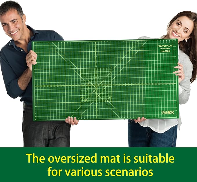 NEWBRAUG 23'' × 47'' Large Self Healing Cutting Double Sided 5-Ply Mat, Big Cutting Board for Rotary Cutting, Quilting, Sewing, Craft, Fabric & Scrapbooking(Green/Black)