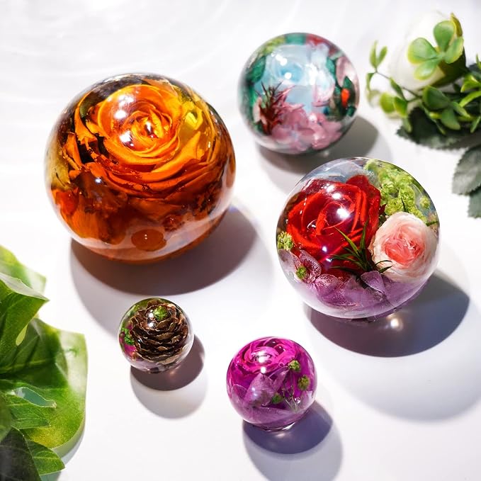 LET'S RESIN 9 Pcs Sphere Silicone Molds for Resin, Upgraded Seamless 3D Sphere Resin Molds Silicone,Large Round Ball Epoxy Resin Molds for Flowers Preservation,Resin Casting, Soap, Candle | for Epoxy & UV Resin, Large Round Molds for Flower Preservatio...