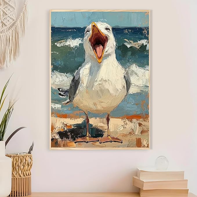 Fun Seagull Paint by Numbers Kit for Adults Framed Canvas, Frameworkless