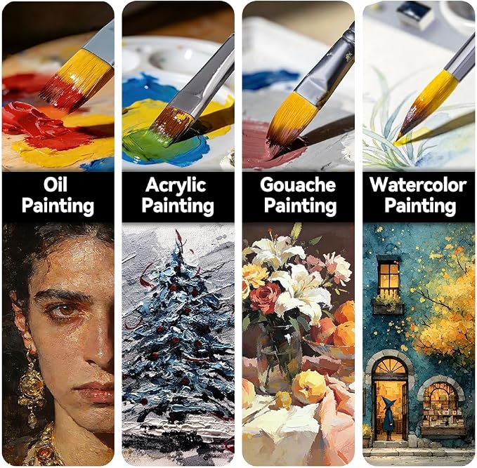 Transon 16 pcs Artist Paint Brush Set Versatile for Acrylic Painting Watercolor Painting Gouache Painting Black Color