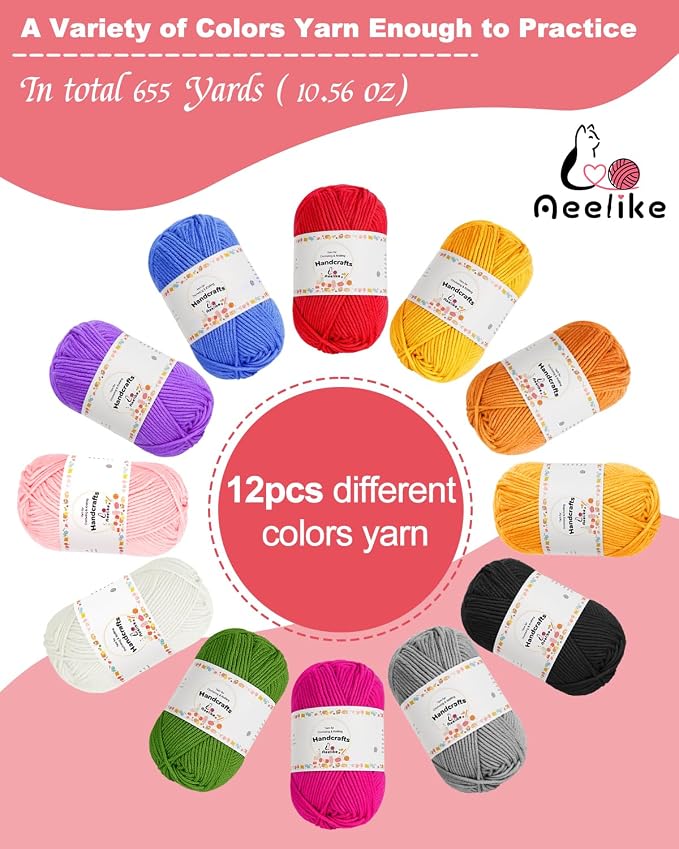 Aeelike Crochet Kit for Beginners Adults Kids, Complete Crochet Set, Winred | Crochet Kit for Beginners Young and Old, All-inclusive Kit with Crochet Hooks 655 Yards Yarn Instruction Knit Bag, Ideal Gift