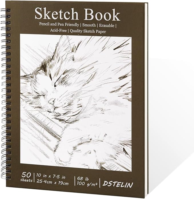 DSTELIN 10 x 7.5 Inch Sketch Book for Drawing, 50 Sheets 100GSM Acid-Free Thick Paper, Mix Media Spiral Bound Sketch Pad for Pencil and Pen