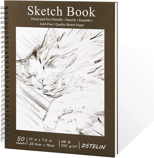 DSTELIN 10 x 7.5 Inch Sketch Book for Drawing, 50 Sheets 100GSM Acid-Free Thick Paper, Mix Media Spiral Bound Sketch Pad for Pencil and Pen