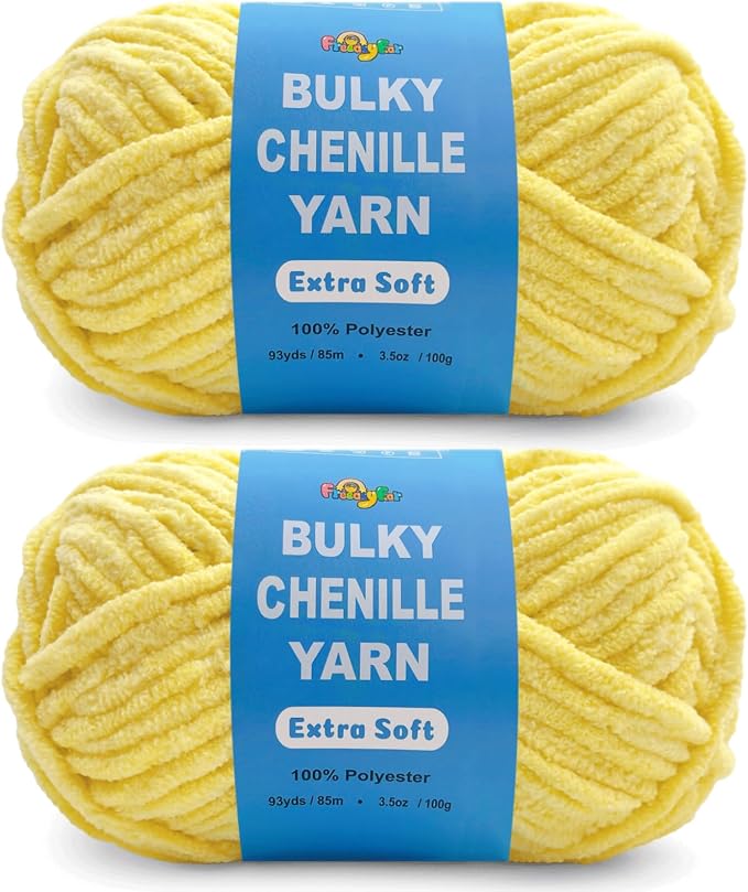 2 * 3.5Oz Soft Velvet Yarn Chenille Yarn for Crocheting and Knitting – Light Bulky (93 Yards/100g) - Microfiber Polyester - Yarn for Blanket Amigurumi Weaving Crafts (Yellow, 2 Pack)