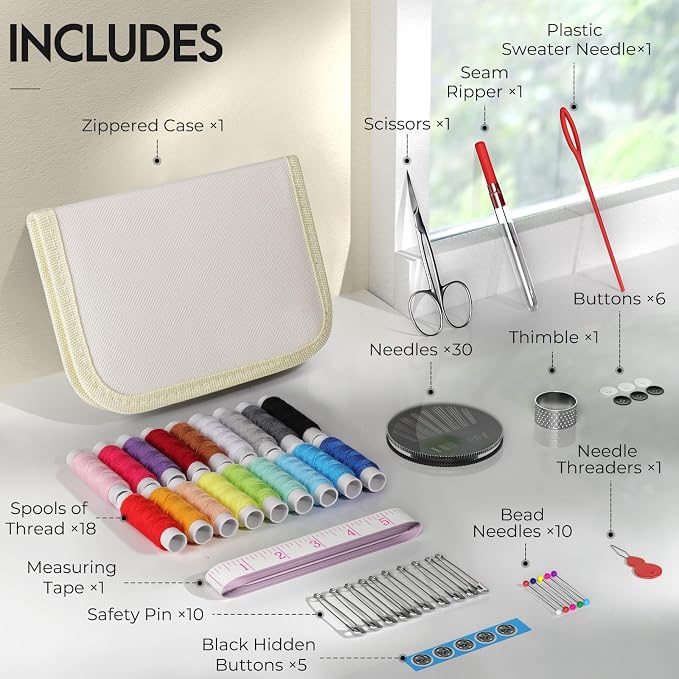 Coquimbo Sewing Kit Gifts for Adults Teen Grils Women Mom Grandma, Portable Sewing Supplies Contains Tape Measure, Scissors, Thimble, Thread, Sewing Needles (Beige, M)
