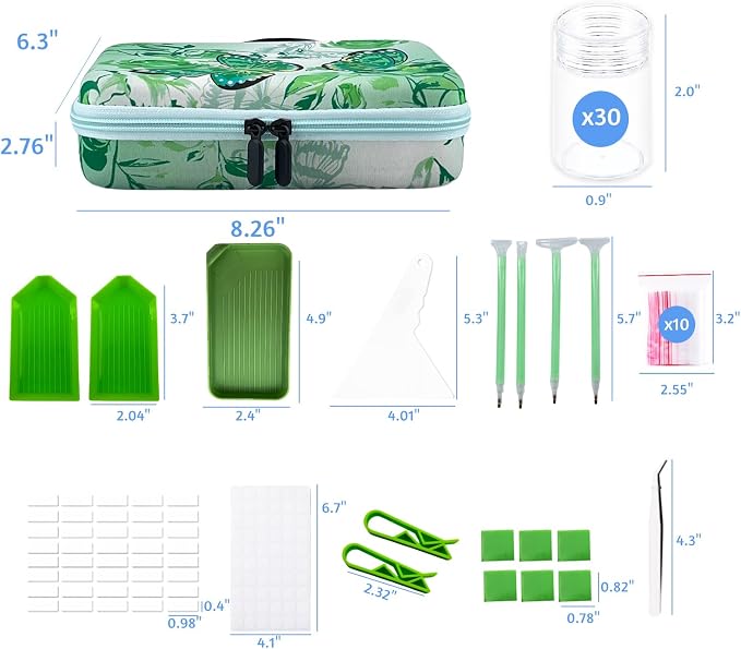 30 Slot Diamond Painting Storage Containers | Green 30-slot storage box with tools & accessories for diamond art