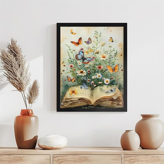 TCDZMYGS Book Paint by Numbers Kit for Adults Beginner,Daisy Butterfly Adult Paint by Number Kits on Canvas with Frame,DIY Acrylic Oil Painting by Numbers Kits for Home Wall Decor 10x12 inch