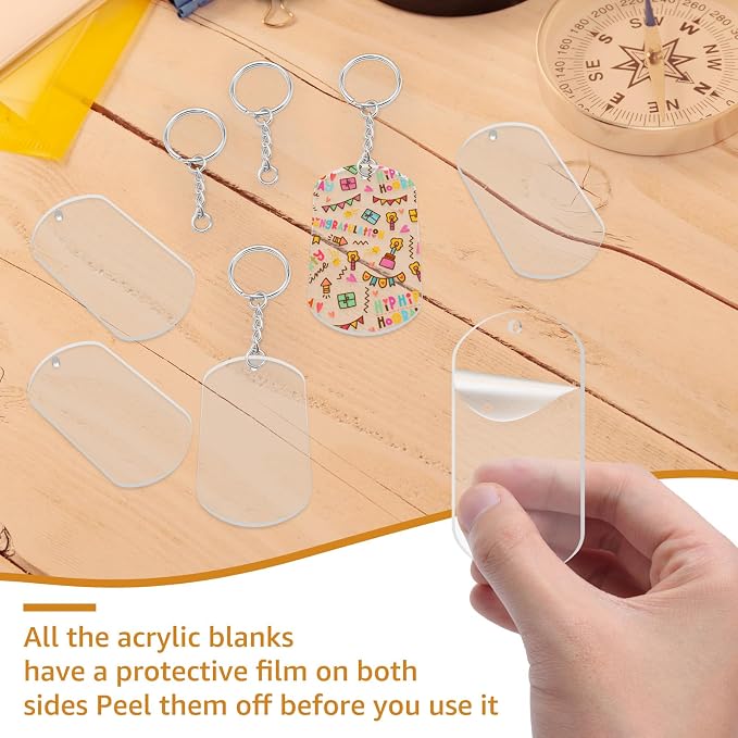 Acrylic Keychain Blanks Clear Ornament Blanks Set About 20 Clear Keychain Blanks with Hole 20 Key Rings with Chains and 20 Open Jump Rings for Vinyl DIY Keychain Crafts Jewelry Labels Gifts Packaging