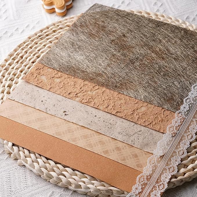 15Pcs Handmade Scrapbook Art Paper Craft Textured Paper Colorful A5 sheet Mesh Special Mix for Scrapbooking Junk Journal Journaling Supplies DIY Materials,5.8x8.2 inches (Brown)