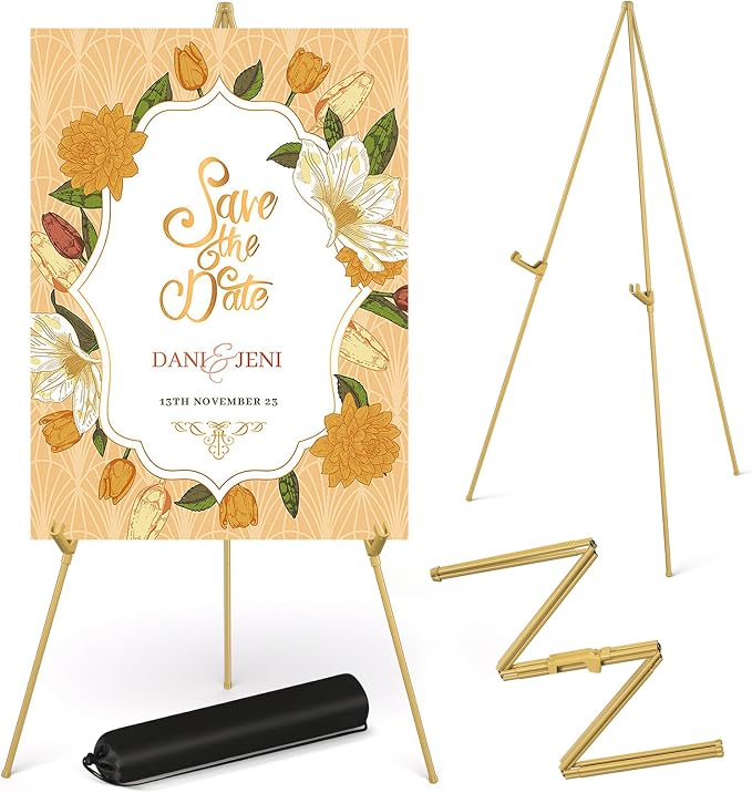 Display Easel Stand for Wedding Sign, Tripod Collapsible Portable Easel