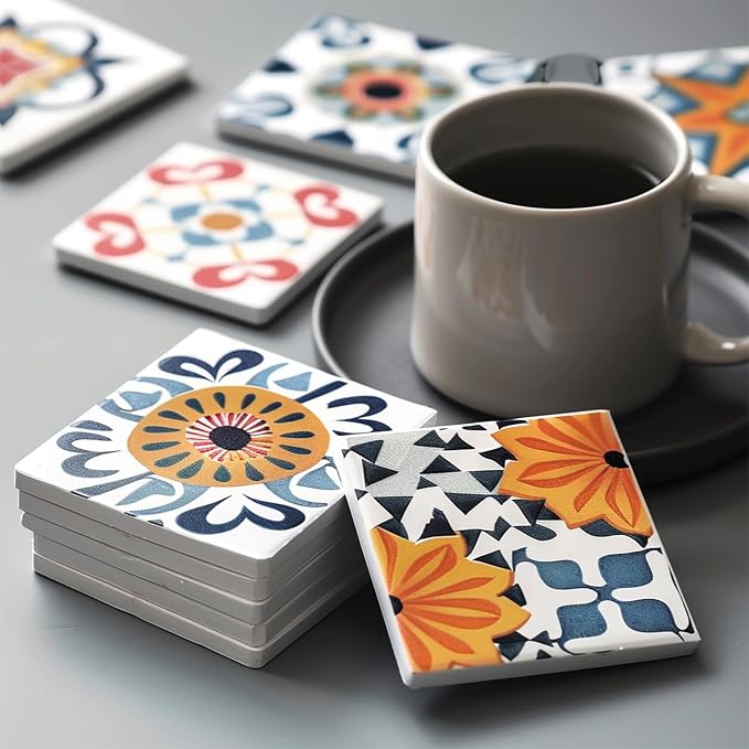 20pcs 4''x4'' Ceramic Tiles for Crafts, Blank Ceramic Coaster for Craft, White Unglazed Tile with Cork Backing Pad for Painting, Alcohol Ink, Acrylic Pouring, DIY