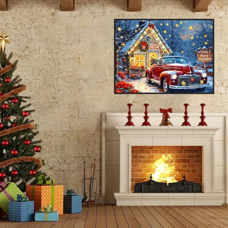 WNPOKN Christmas Red Truck Diamond Art Kits for Adults 16 x 12 inch