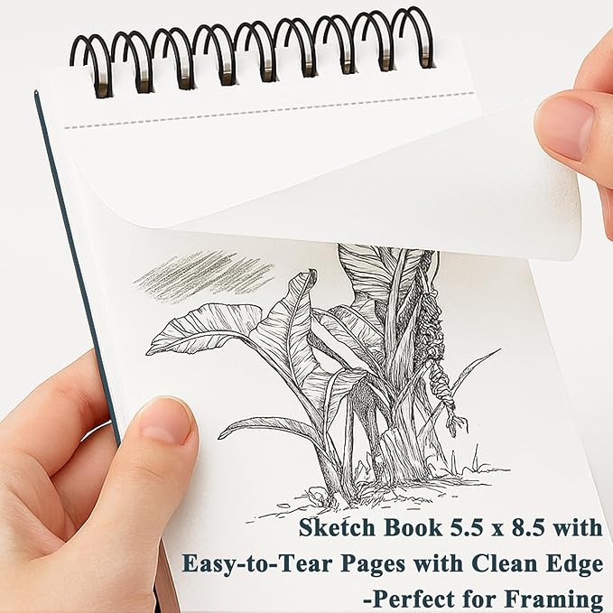 Fuxi Small Sketch Book, Spiral-Bound Sketchbook 5.5 x 8.5 2-Pack 200 Sheets | Small Sketchbook, 100 Sheets Each, 68lb/100gsm Drawing Paper Pad, Small Sketch Pads for Drawing for Adults, Kids & Beginners.
