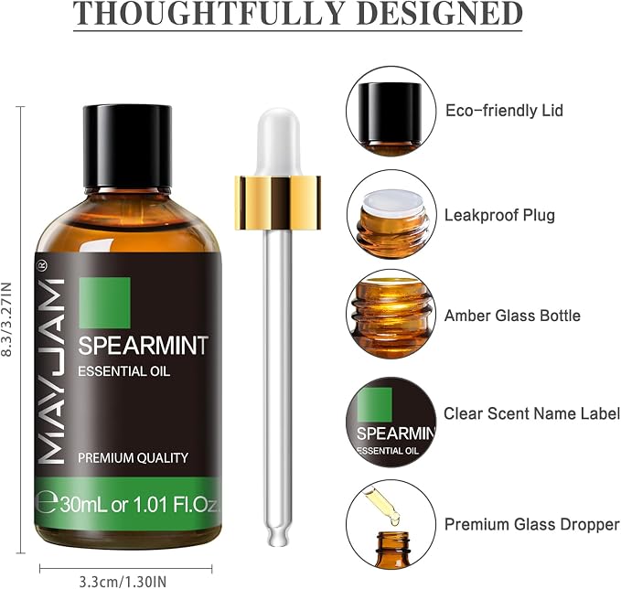 MAYJAM Spearmint Essential Oil for Diffuser Skin Hair Care, 1.01fl.oz
