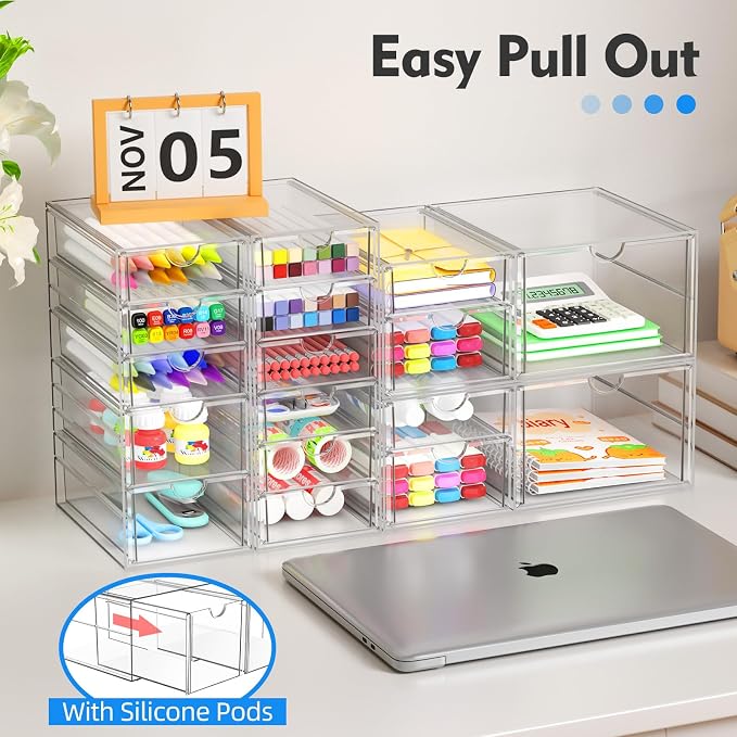 ARSTPEOE Acrylic 13-Drawer Storage & Makeup Organizer for Desk, Bath
