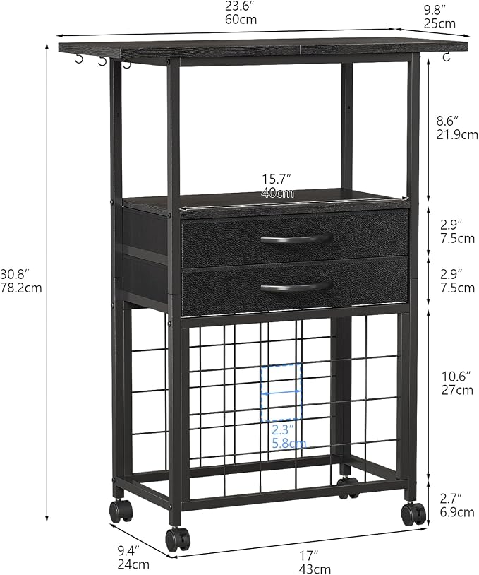 VENNQD Organizer and Storage Stand Compatible with Cricut Machines, Rolling Storage Cart/Shelf with 24 Vinyl Roll Holders, 2 Fabric Drawer, Accessories Holder, Tool Hook for Craft Room Home (Black)