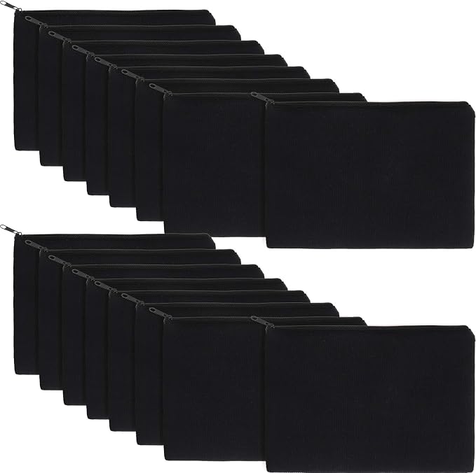 meekoo 16 Pcs Blank Canvas Zipper Pouch Makeup Bag,L;Black