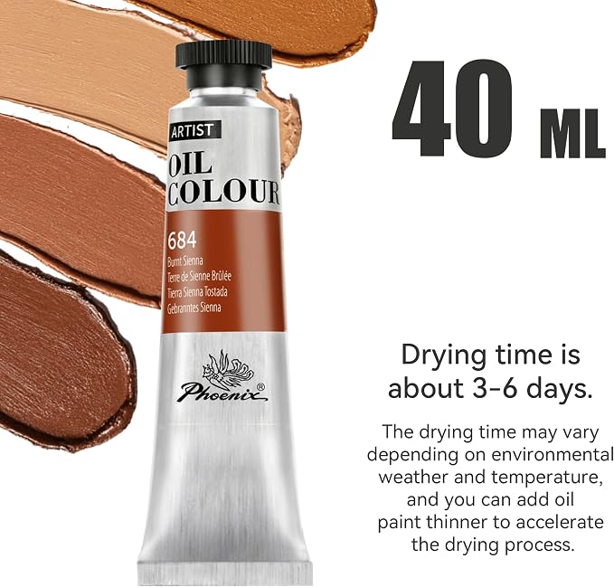 PHOENIX Raw Umber Oil Paint - 40ml / 1.35 Fl oz. Single Tube - Artist Quality Oil Based Paint for Professionals