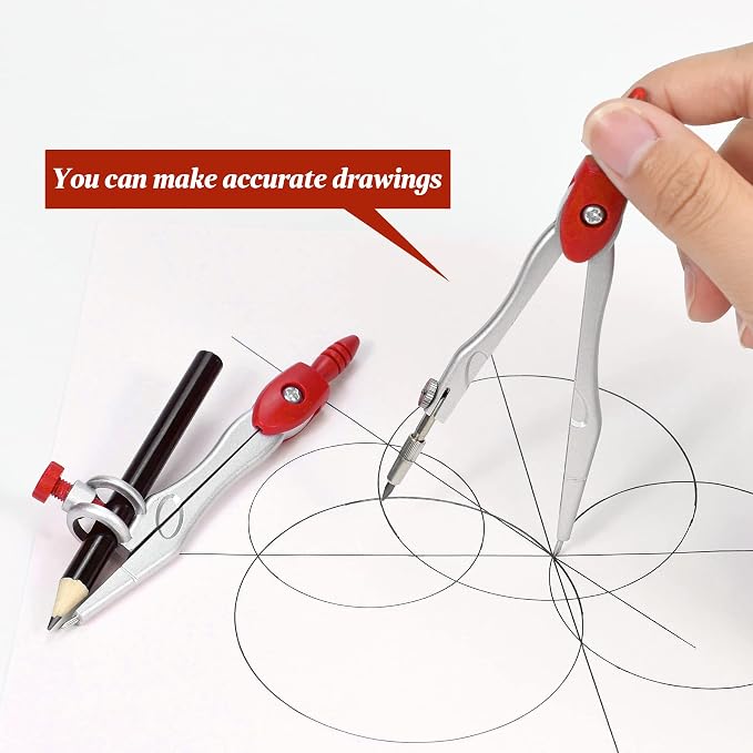 Unjoo Math Geometry Set 10 Pcs, Compass and Protractor for Students (Red | Shatterproof Storage Box,Rulers,Protractor,Compass,Eraser,Pencil Sharpener,Lead Refills,Pencil,for Classroom, Back to School