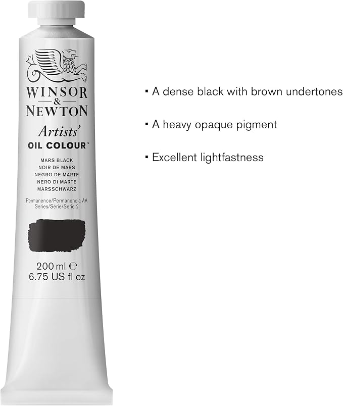 Winsor & Newton Artists' Oil Paint, 200ml Tube, Mars Black