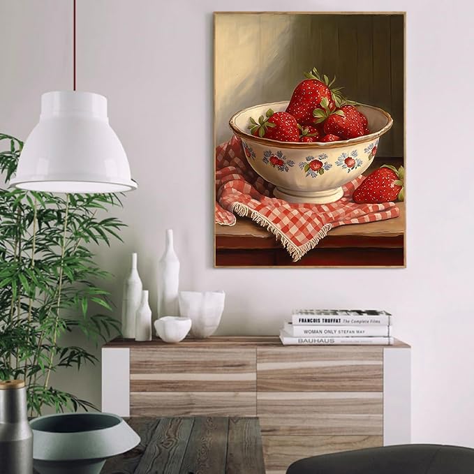 pchmcu DIY Strawberry Paint by Numbers Kits for Adults,Vintage Paint by Number for Adults Beginner, Paint by Numbers Kits on Canvas Without Frame for Home Wall Decor 16x20inch
