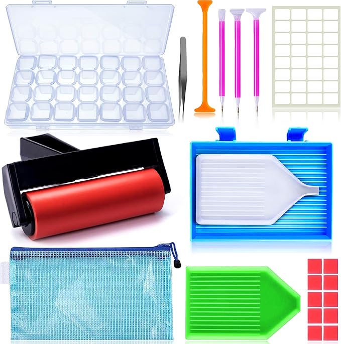 Suptikes 22 Pieces 5D Diamonds Painting Tools and Accessories Kits with Diamond Painting Roller and Diamond Embroidery Box for Adults or Kids