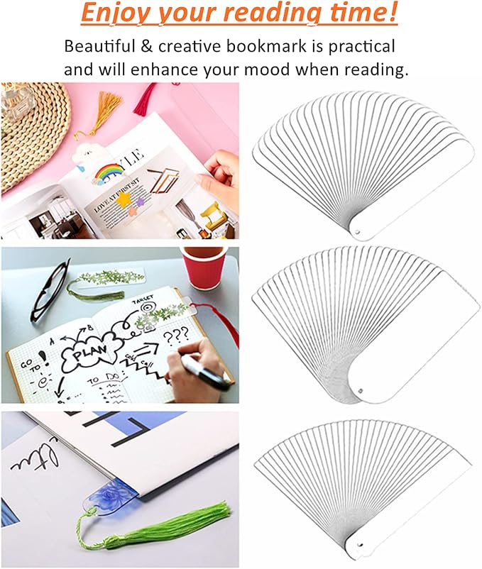 30Pcs Clear Acrylic Bookmark Blanks with Tassels, 3 Shapes DIY Craft Kit | 30Sets Bookmark Making Kits, Smooth Edge Clear Acrylic Blanks, Different Color Tassels,for DIY Book Marks Tags Handmade Gifts