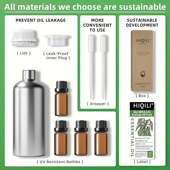 HIQILI Eucalyptus Essential Oil for Spray, Diffuser & Skin