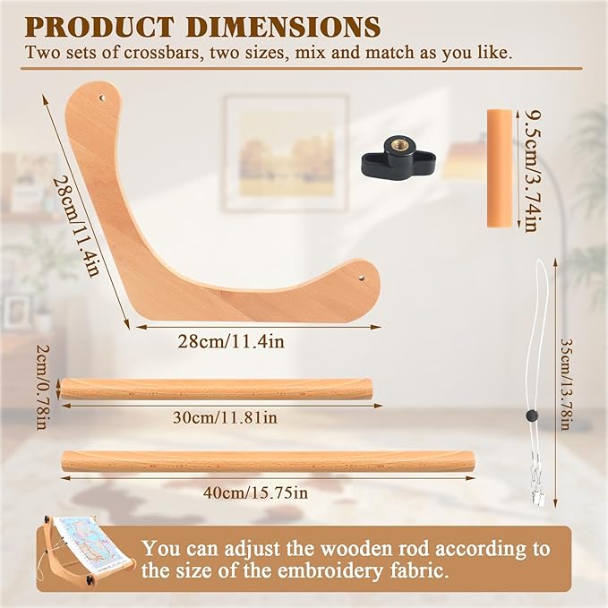 ZOCONE Multifunctional Beech Wood Embroidery Hoop Stand, Adjustable Embroidery Stand 360 Degrees Rotated Cross Stitch Stand, Embroidery Hoop Holder for Cross Stitch and Embroidery Project (C)