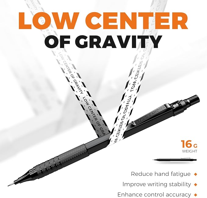 Four Candies 2PCS 0.5mm & 0.7 mm Metal Mechanical Pencils Set, 360PCS Lead Refills, 12 Erasers, Cool Lead Pencil with Case for School Writing, Sketching, Technical Work, Art Projects, Black
