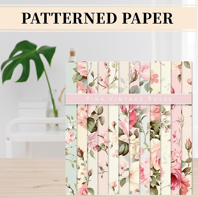 JarThenaAMCS 24 Sheet Blush Pink Rose Pattern Paper Vintage Floral Double Sided Scrapbook Specialty Paper for Spring Summer DIY Crafts Card Making Photo Album Journal Decor, 6 x 6 Inch