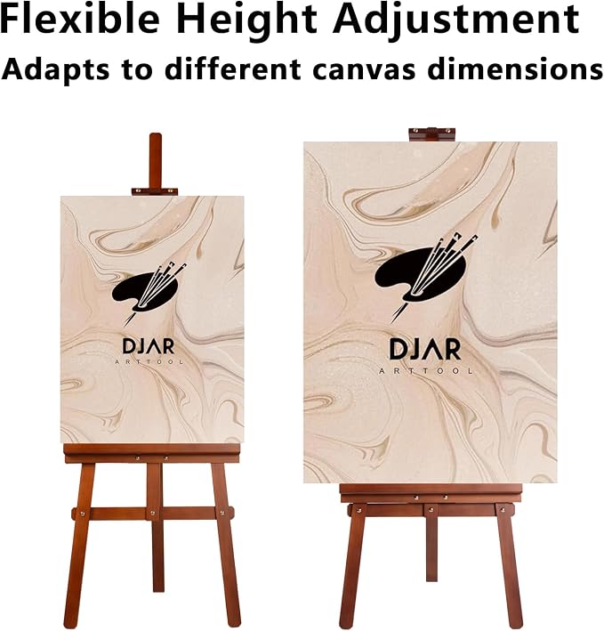 DJAR Wooden Painting Art Easel Stand for Adults, Tool-Less Assembly, Walnut | Adjustable Floor Stand Holds Canvases up to 39", Premium Wood Display Easel, Perfect for Artists and Beginners