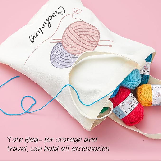 INSCRAFT Crochet Kit for Beginners Adults, 18 Large Acrylic Yarn Skeins 1800 Yards Yarn, 105 PCS Crochet Kit with Hooks Yarn Set,Includes Canvas Tote Bag, Ideal Starter Pack for Professionals