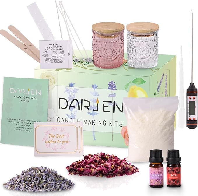 DARJEN Candle Making Kit for Beginners, 2 Jars Soy Wax Scented DIY Set | 100% Soy Wax, 10oz Glass Jars, Natural Cotton Wicks, Pleasant Scents, Instruction& More- Perfect as Home Decorations