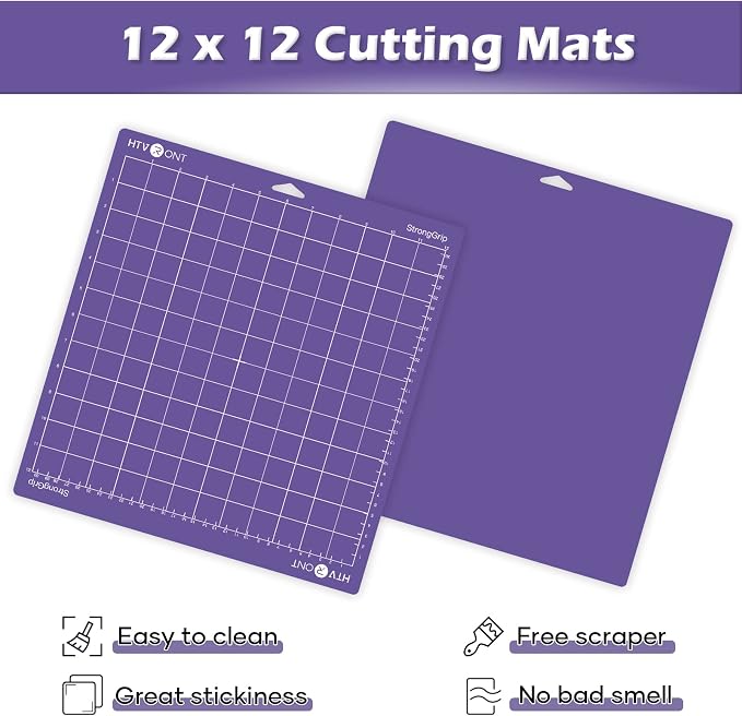 HTVRONT Strong Grip Cutting Mat 12x12, 2 Pack, Quilting & Crafting | Compatible with Cricut Maker 4/3/Maker, Explore 5/4/3/Air 2/One, Strong Adhesive Sticky, Quilting Cutting Mats