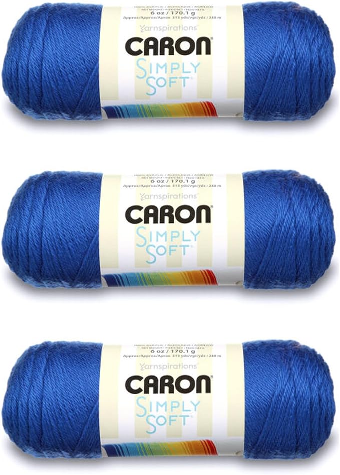 Caron Simply Soft 3-Pack Yarn, 3oz, Gauge 4 Medium Worsted, 100% Acrylic - Royal Blue - Machine Wash & Dry | #4 Worsted Medium, Soft 100% Acrylic Yarn for Crochet, Knitting, Blankets and Crafts, 315 Yards, 170.1g/6oz per skein