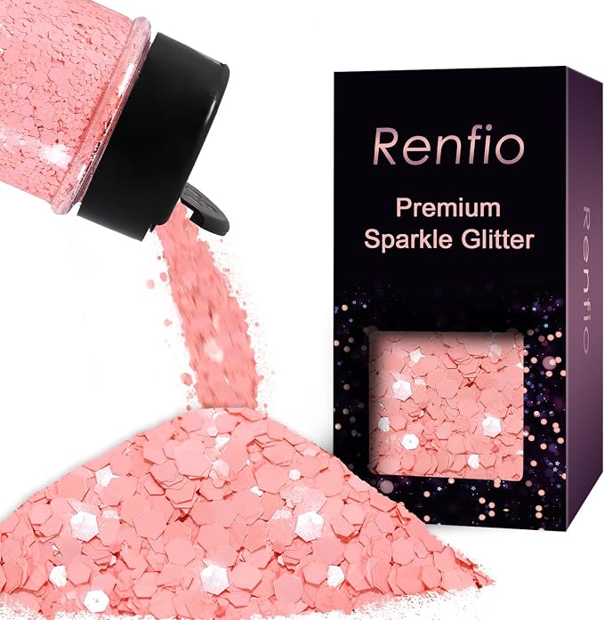 Renfio Pink Chunky Glitter,1.76oz/50g Rose Pink Resin Glitter
