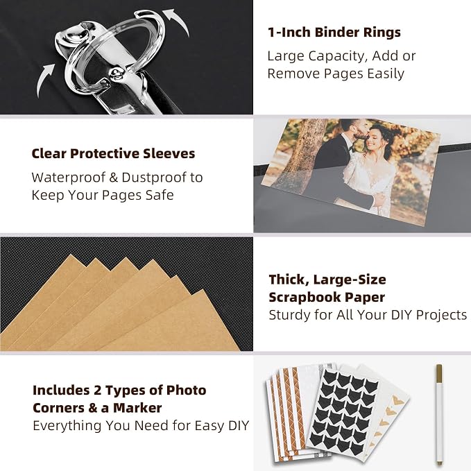 Vienrose 13"x11" Scrapbook Album Gift Set Faux Leather DarkBrown 60 Pages