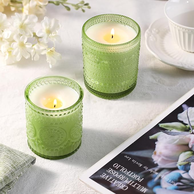12Pack Green Candle Jars - 3 Styles Candle Jar with Lids for Any Décor