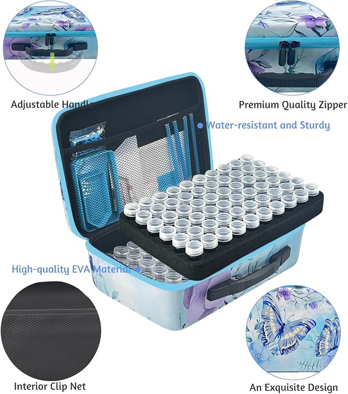 120 Slot Diamond Painting Storage Containers | Blue 120-slot storage box with tools & accessories for diamond art