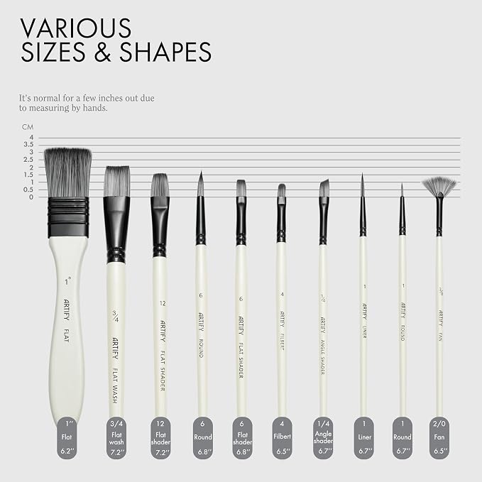 ARTIFY Paint Brush Set, 10 Pieces Paint Brushes for Acrylic Painting with case, Nylon Hair Brushes for Acrylic, Watercolor, Oil and Gouache Painting, White