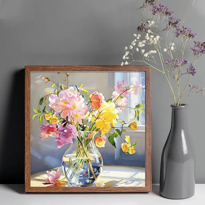 PHANTASYART Flowers Vased Paint by Numbers Kit for Adults 16x16inch | Flowers Adult Paint by Numbers, Flower Canvas Paint by Numbers for Adults, DIY Acrylic Paint Kit, Gifts & Home Decor