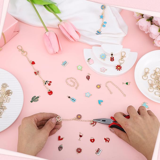 Pengxiaomei 401 Pcs Charms Jewelry Keychain Making Kits for Women