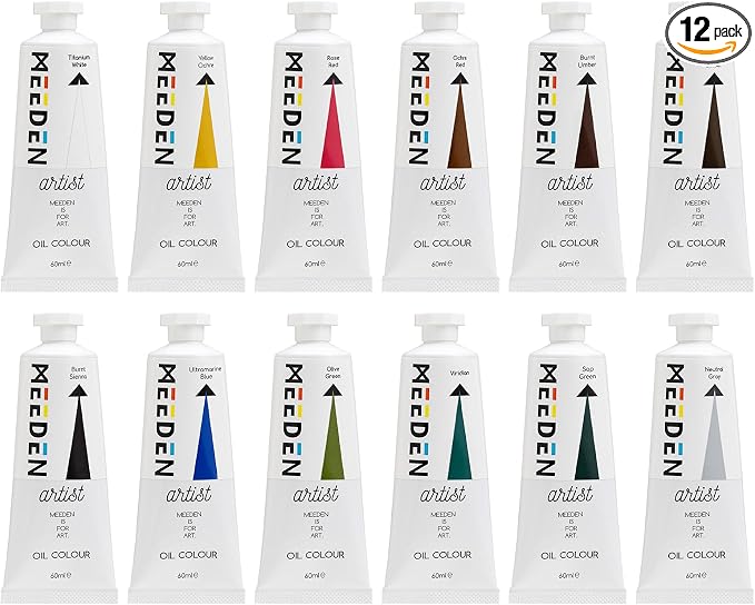 MEEDEN Artist Oil Paint Set - 12 Colors x 60ml/2oz Tubes | Landscape and Plein Air for Canvas Painting, Nature Colors for Sky, Water, Trees and Earth, for Artists and Beginners