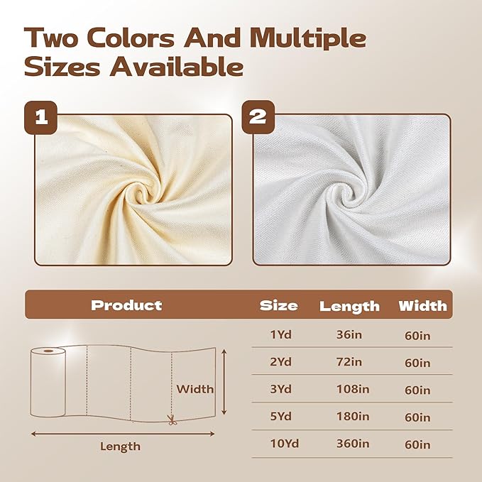 Canvas Fabric, Premium 10oz White Cotton Duck Canvas Fabric 62'' Wide for Arts & Crafts, Backings, Covers,2Yd (60 x 72 inchs)