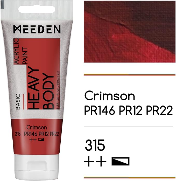 MEEDEN Acrylic Paint Crimson: 100ml/3.38oz x 2 with Titanium White | Heavy Body Artist Acrylic Paint Set for Canvas, Wood & Craft, Non-toxic Creamy Art Paint with Titanium White for Mixing