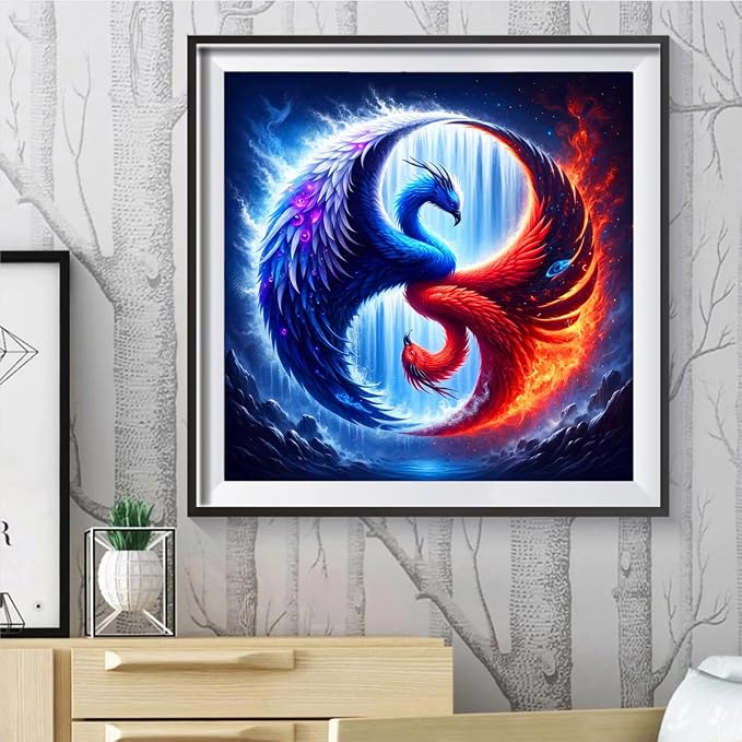 ijbnhd DIY Bird Diamond Painting Kits Taichi Phoenix 5D 14X14IN