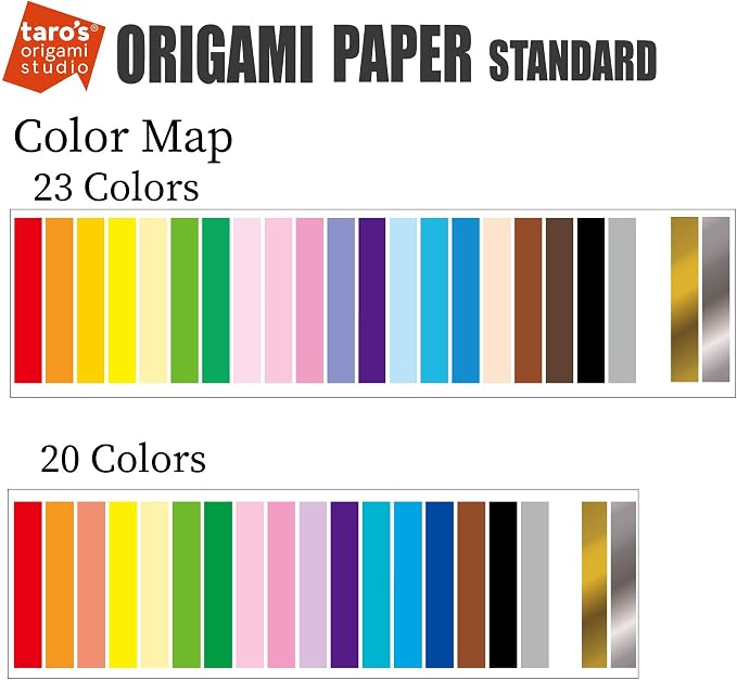 [Taro's Origami Studio] Standard 6 Inch One Sided 20 Colors 200 Sheets Square Easy Fold Premium Japanese Paper for Beginner (Gold and Silver Included) Made in Japan