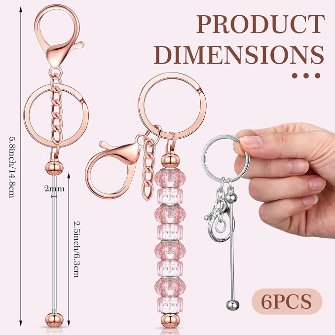 Huwena 6 Pcs Beadable Keychain Bars Metal Blanks DIY Crafts Jewelry Gift
